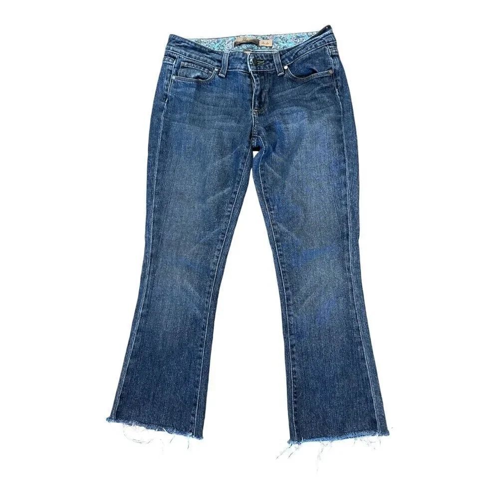 Paige Premium Denim Lou Lou Low Rise Bootcut Flare Jeans Raw Hem Size 26